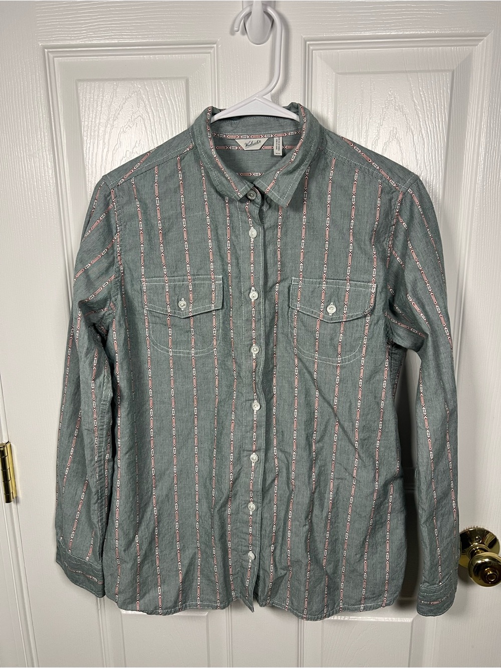 Woolrich’s Women’s Green Striped Button-Up Shirt